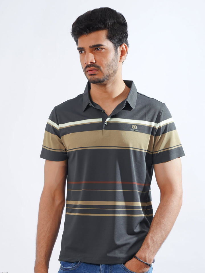 Multi Color Striped Spandex Polo T-Shirt (POLO-780)