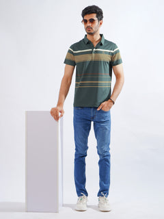 Multi Color Striped Spandex Polo T-Shirt (POLO-781)