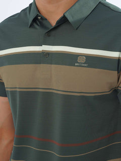 Multi Color Striped Spandex Polo T-Shirt (POLO-781)