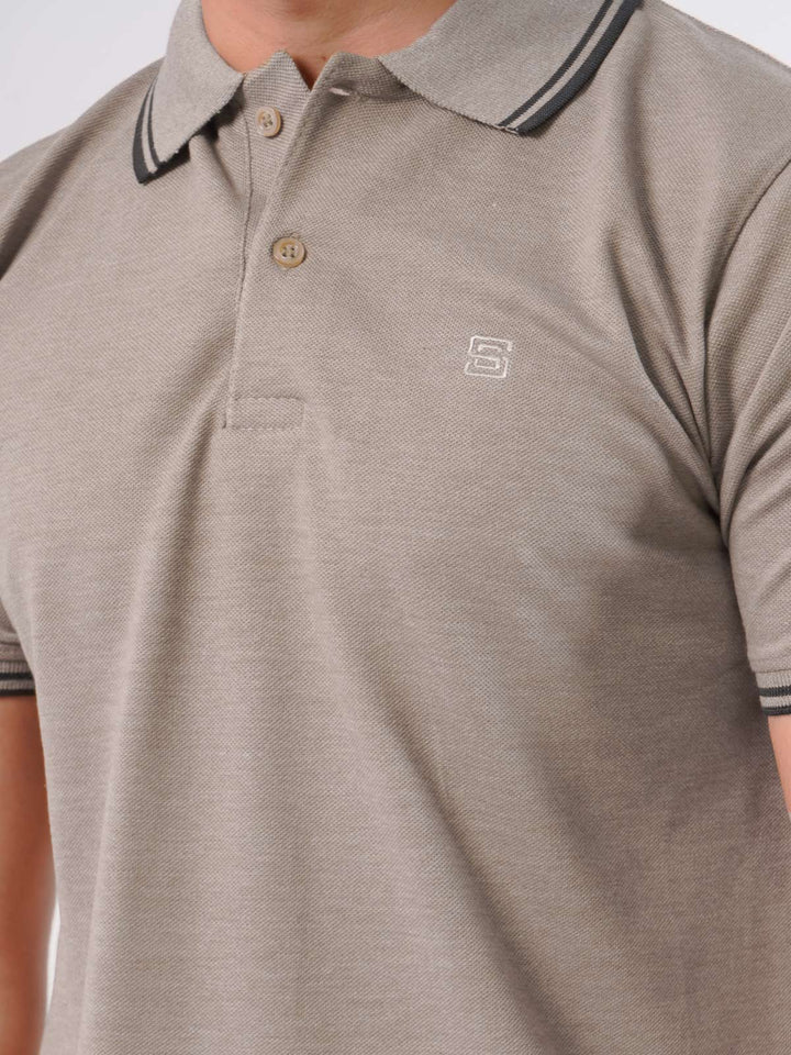 Beige Plain Contrast Tipping Half Sleeves Polo T-Shirt (POLO-782)