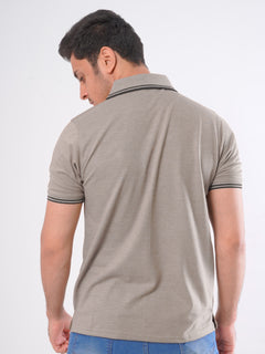 Beige Plain Contrast Tipping Half Sleeves Polo T-Shirt (POLO-782)