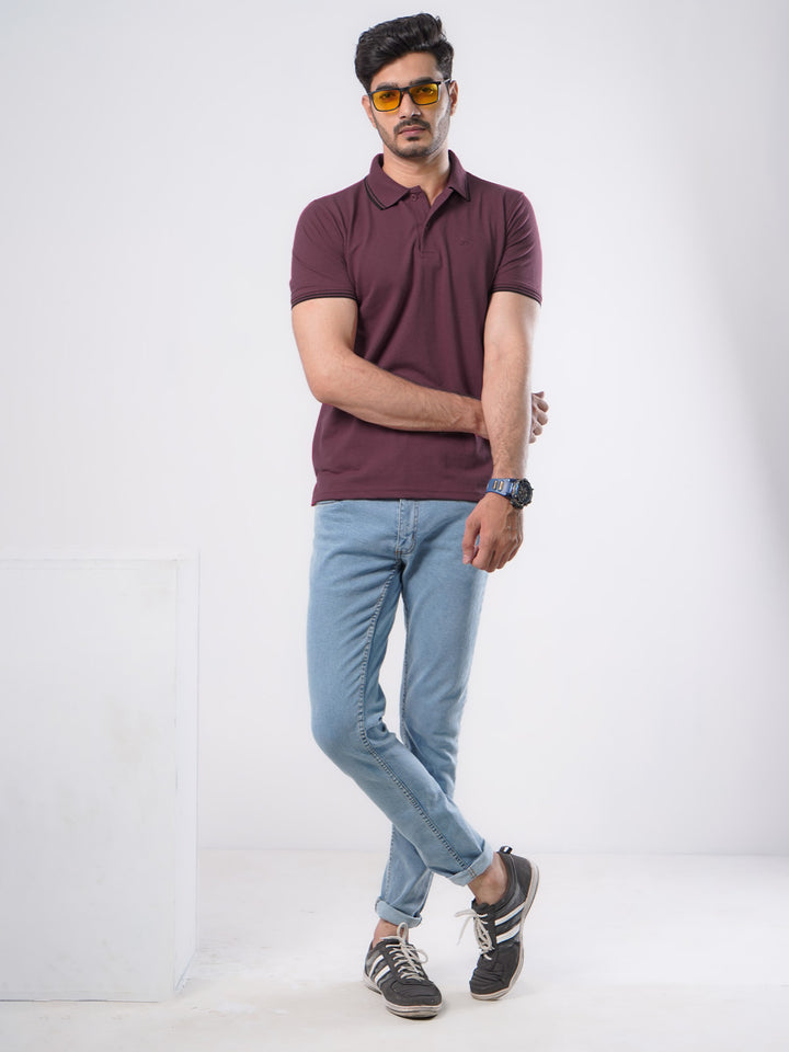 Maroon Plain Contrast Tipping Half Sleeves Polo T-Shirt (POLO-783)