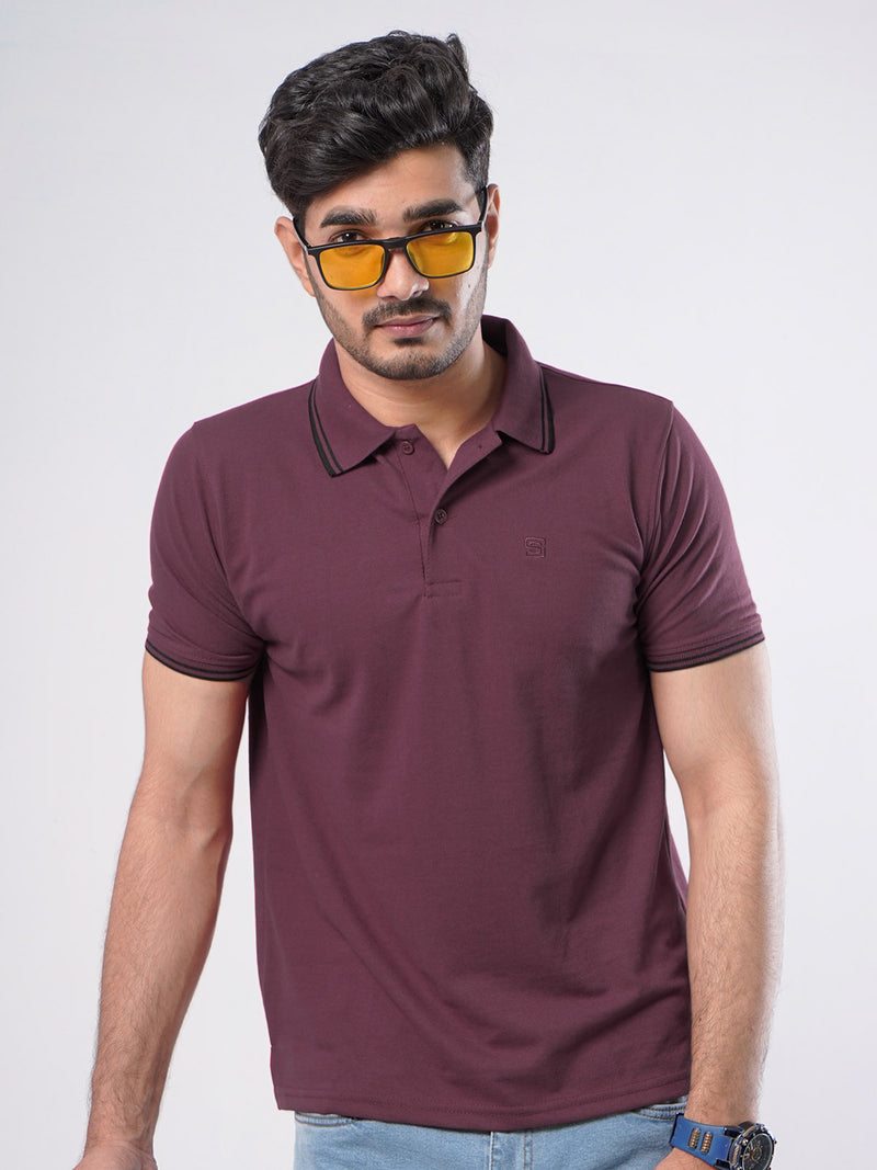 Maroon Plain Contrast Tipping Half Sleeves Polo T-Shirt (POLO-783)