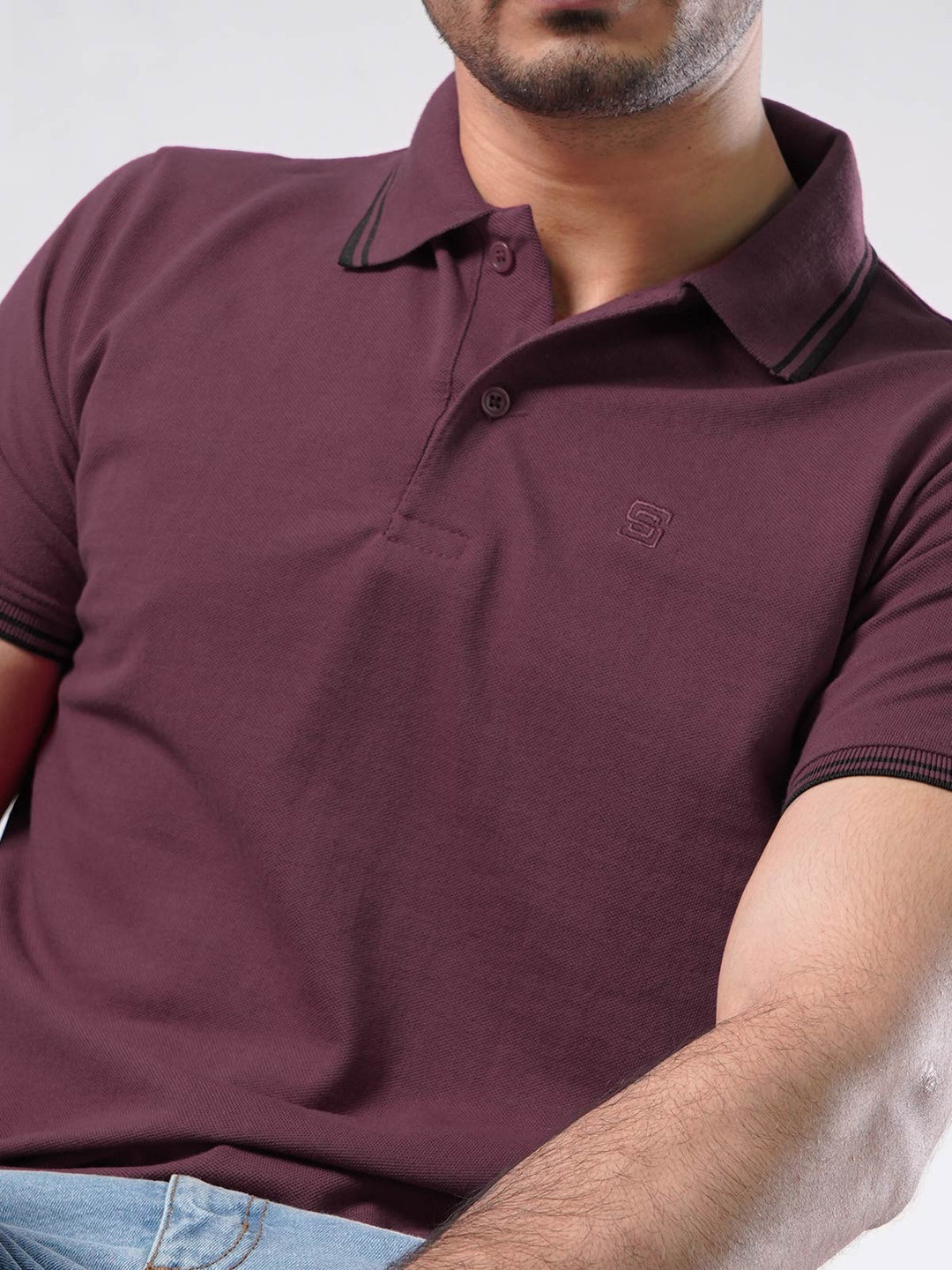 Maroon Plain Contrast Tipping Half Sleeves Polo T-Shirt (POLO-783)