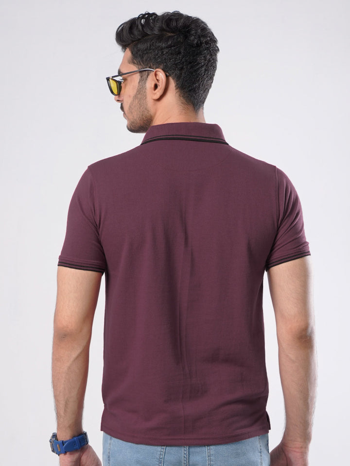 Maroon Plain Contrast Tipping Half Sleeves Polo T-Shirt (POLO-783)