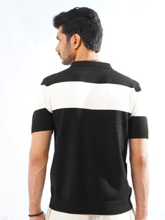 Black & White Half Sleeves Designer Zipper Knitted Polo T-Shirt (POLO-786)