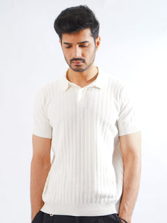 Off White Half Sleeves Designer Knitted Polo T-Shirt (POLO-791)