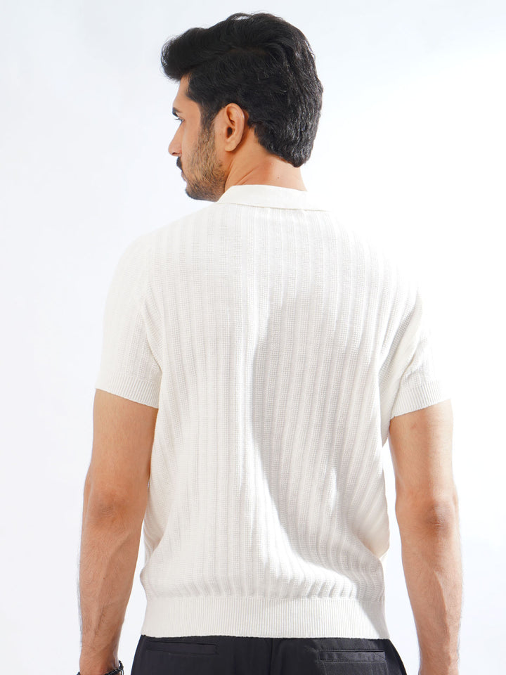 Off White Half Sleeves Designer Knitted Polo T-Shirt (POLO-791)