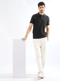 Black Half Sleeves Designer Knitted Polo T-Shirt (POLO-792)