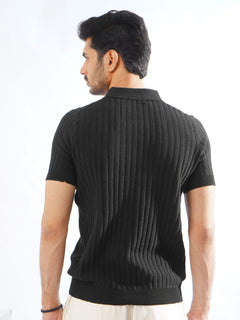 Black Half Sleeves Designer Knitted Polo T-Shirt (POLO-792)