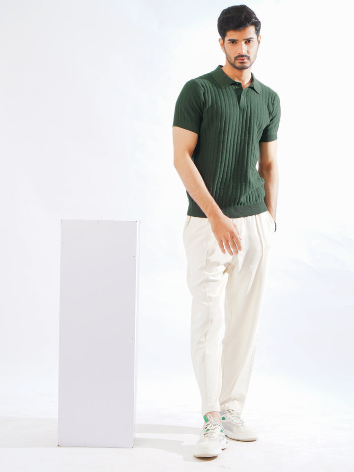 Green Half Sleeves Designer Knitted Polo T-Shirt (POLO-793)