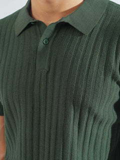 Green Half Sleeves Designer Knitted Polo T-Shirt (POLO-793)