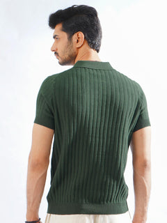 Green Half Sleeves Designer Knitted Polo T-Shirt (POLO-793)