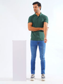 Dark Green Classic Half Sleeves Cotton Polo T-Shirt (POLO-800)