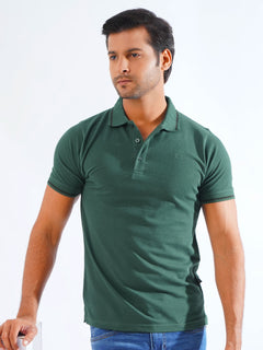 Dark Green Classic Half Sleeves Cotton Polo T-Shirt (POLO-800)