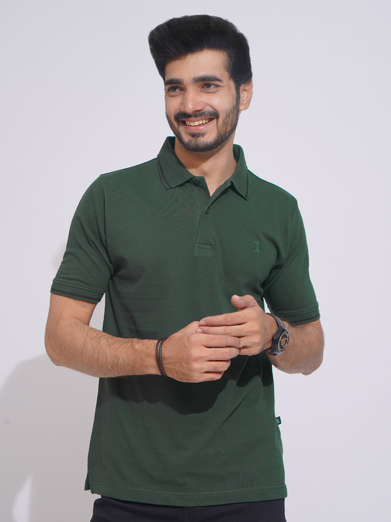 Dark Green Classic Half Sleeves Cotton Polo T-Shirt (POLO-800)