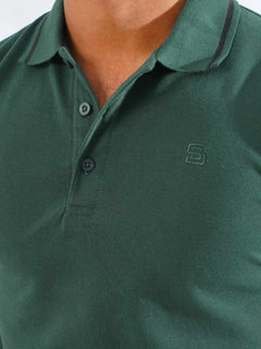 Dark Green Classic Half Sleeves Cotton Polo T-Shirt (POLO-800)