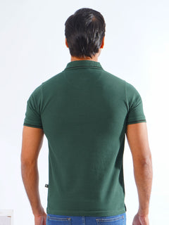 Dark Green Classic Half Sleeves Cotton Polo T-Shirt (POLO-800)