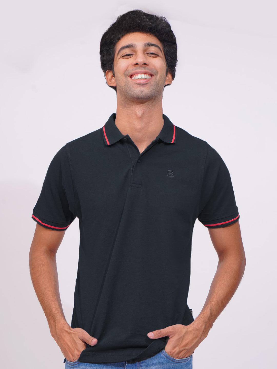 Navy Blue Classic Half Sleeves Cotton Polo T-Shirt (POLO-802)