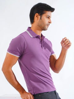 Purple Plain Contrast Tipping Half Sleeves Polo T-Shirt (POLO-805)