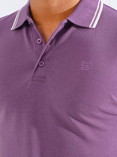 Purple Plain Contrast Tipping Half Sleeves Polo T-Shirt (POLO-805)