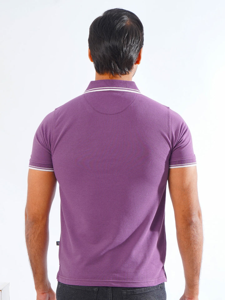 Purple Plain Contrast Tipping Half Sleeves Polo T-Shirt (POLO-805)