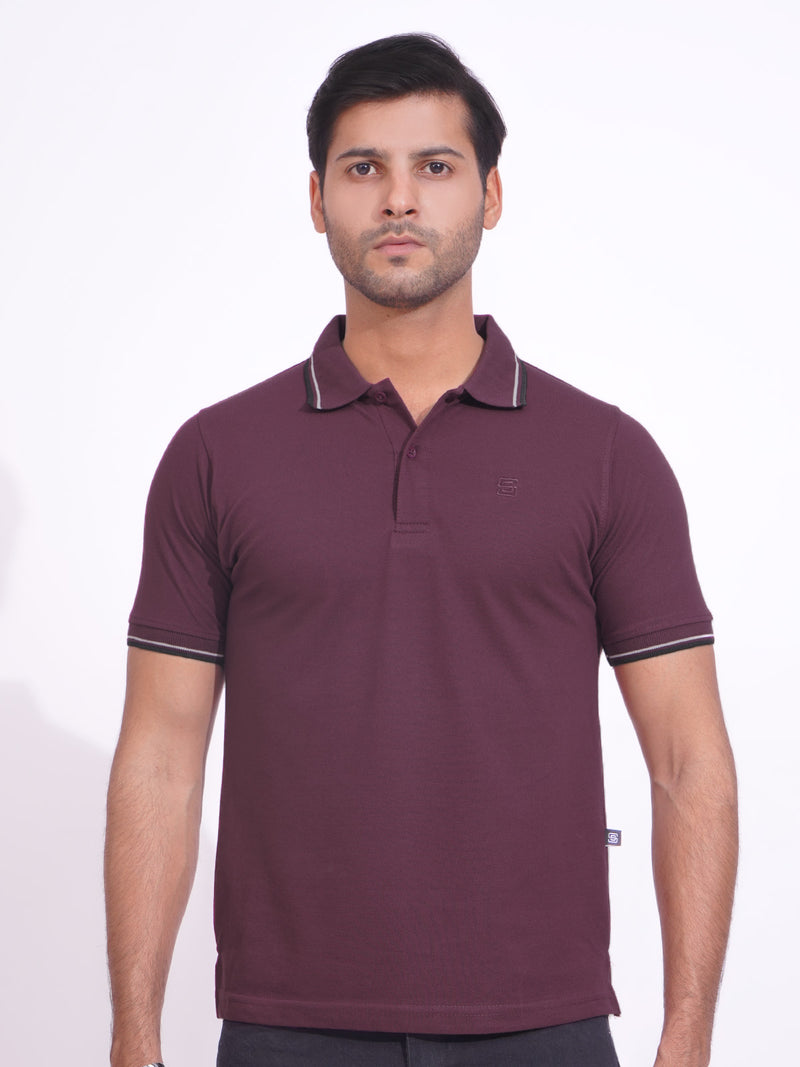 Maroon Plain Contrast Tipping Half Sleeves Polo T-Shirt (POLO-806)