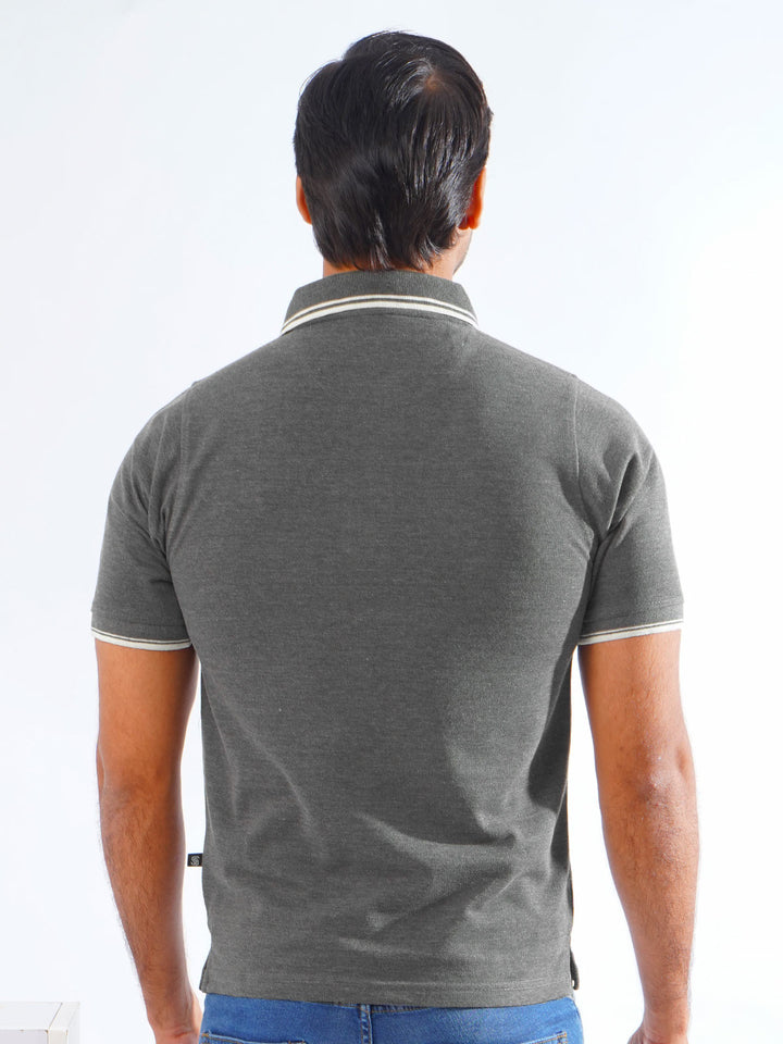 Charcoal Grey Plain Contrast Tipping Half Sleeves Polo T-Shirt (POLO-807)