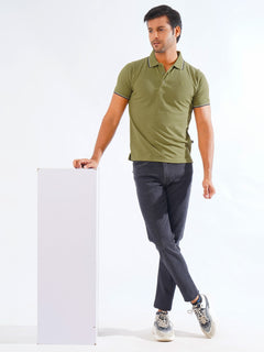 Avacado Green Plain Contrast Tipping Half Sleeves Polo T-Shirt (POLO-808)