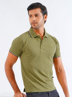 Avacado Green Plain Contrast Tipping Half Sleeves Polo T-Shirt (POLO-808)