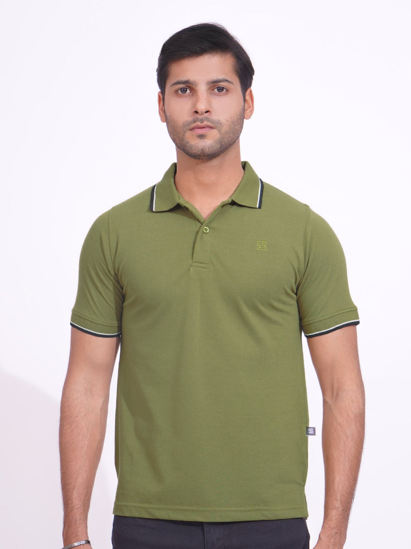 Avacado Green Plain Contrast Tipping Half Sleeves Polo T-Shirt (POLO-808)