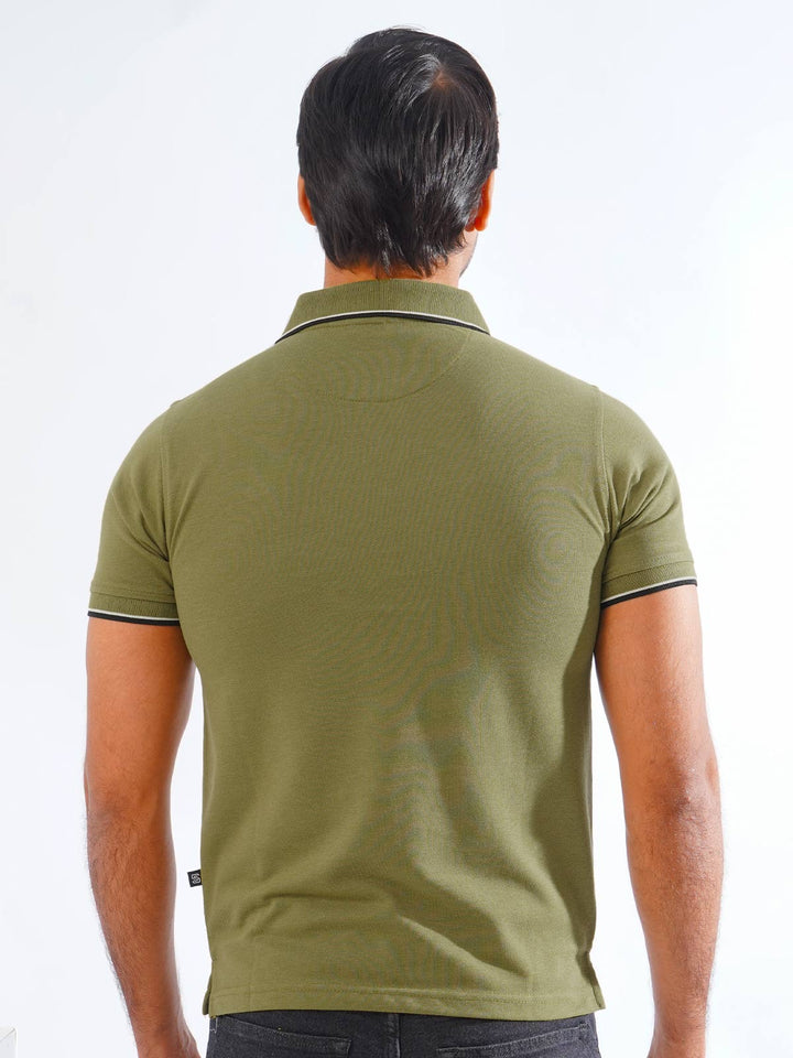 Avacado Green Plain Contrast Tipping Half Sleeves Polo T-Shirt (POLO-808)