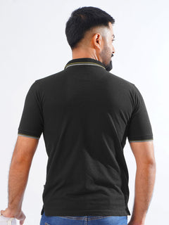 Black Plain Contrast Tipping Half Sleeves Polo T-Shirt (POLO-810)