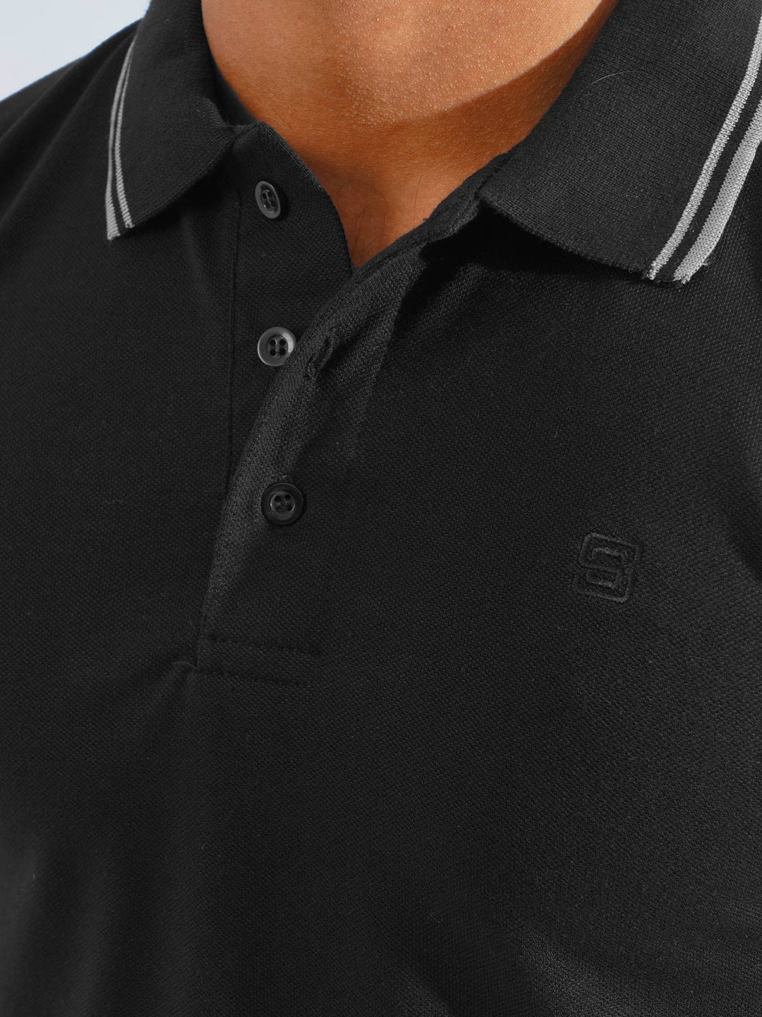 Black Plain Contrast Tipping Half Sleeves Polo T-Shirt (POLO-814)