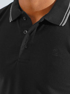 Black Plain Contrast Tipping Half Sleeves Polo T-Shirt (POLO-814)