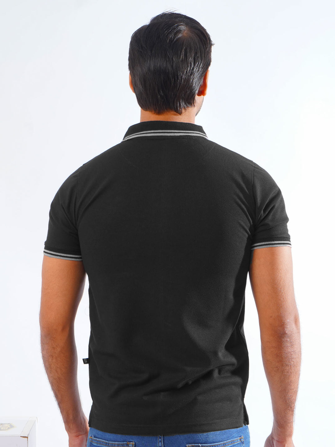 Black Plain Contrast Tipping Half Sleeves Polo T-Shirt (POLO-814)