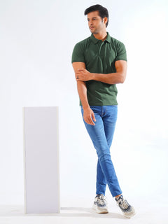 Green Plain Contrast Tipping Half Sleeves Polo T-Shirt (POLO-815)