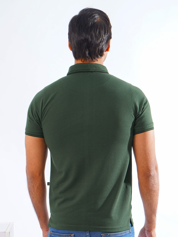 Green Plain Contrast Tipping Half Sleeves Polo T-Shirt (POLO-815)