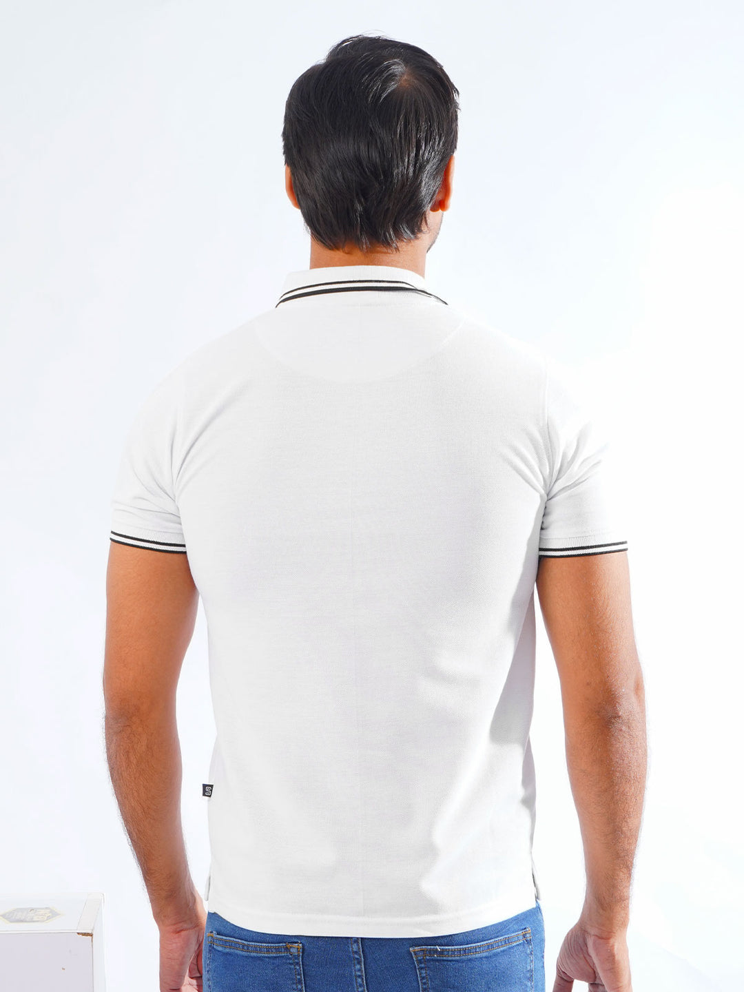 White Plain Contrast Tipping Half Sleeves Polo T-Shirt (POLO-816)