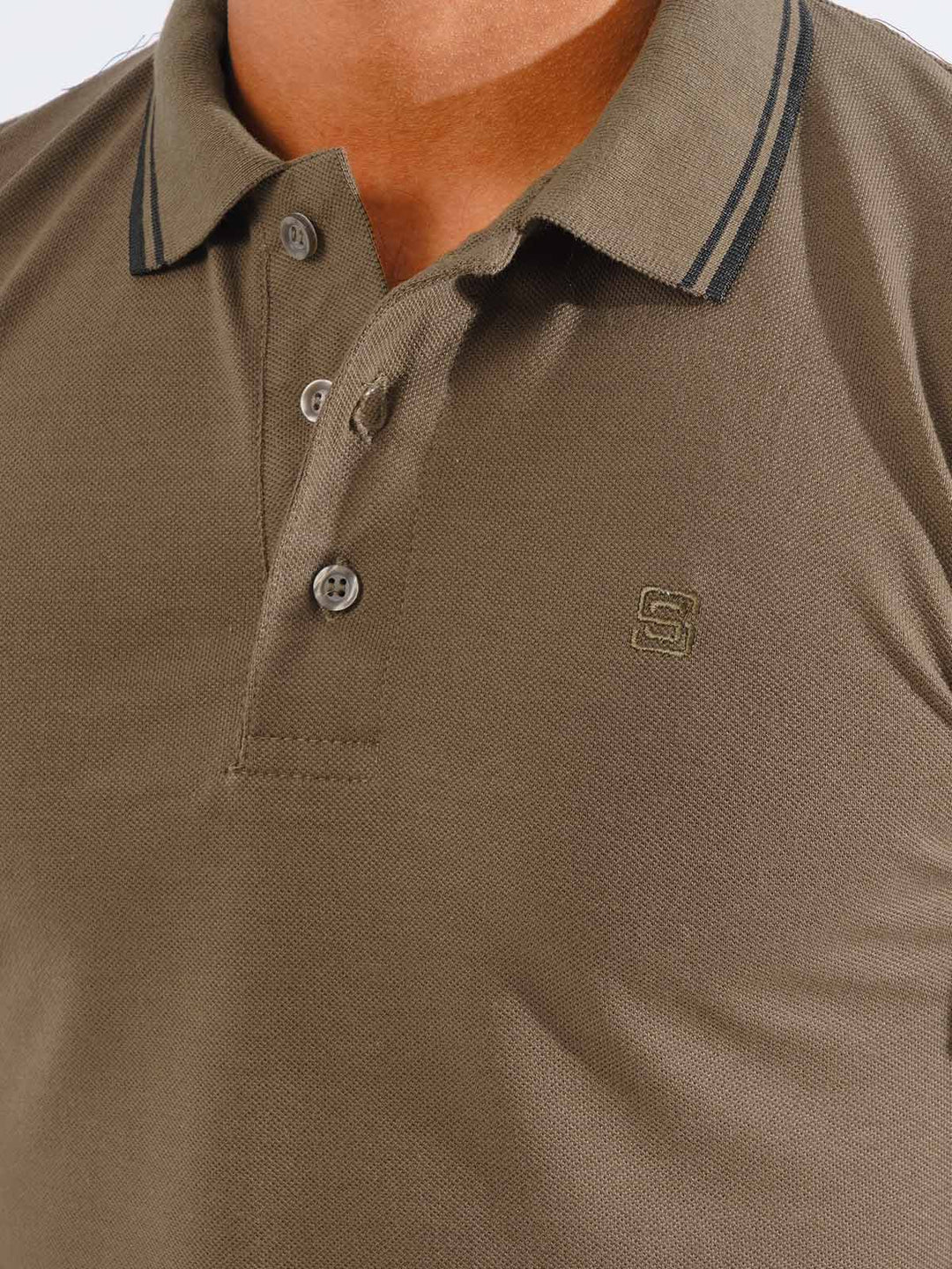 Brown Plain Contrast Tipping Half Sleeves Polo T-Shirt (POLO-817)