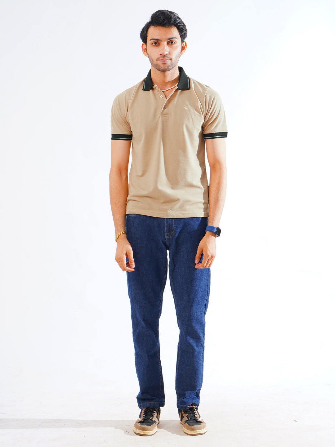 Cream Plain Contrast Tipping Half Sleeves Polo T-Shirt (POLO-818)