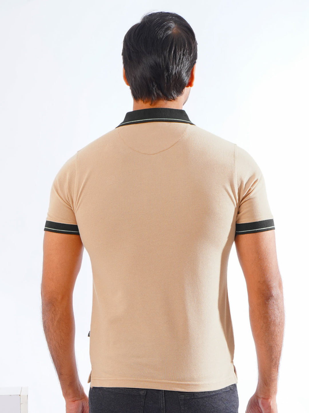 Cream Plain Contrast Tipping Half Sleeves Polo T-Shirt (POLO-818)