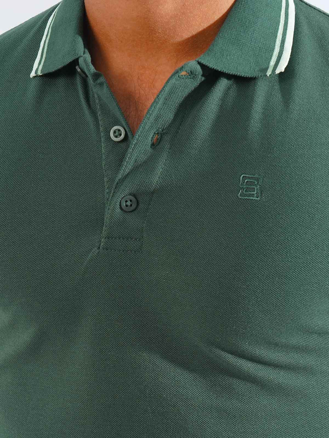 Dark Green Plain Contrast Tipping Half Sleeves Polo T-Shirt (POLO-819)