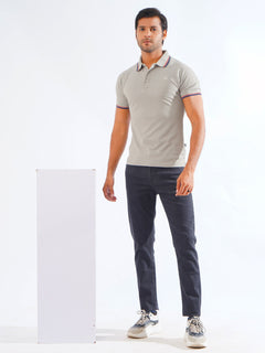 Light Grey Plain Contrast Tipping Half Sleeves Polo T-Shirt (POLO-820)