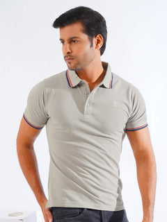 Light Grey Plain Contrast Tipping Half Sleeves Polo T-Shirt (POLO-820)