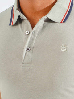 Light Grey Plain Contrast Tipping Half Sleeves Polo T-Shirt (POLO-820)