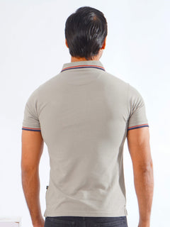 Light Grey Plain Contrast Tipping Half Sleeves Polo T-Shirt (POLO-820)