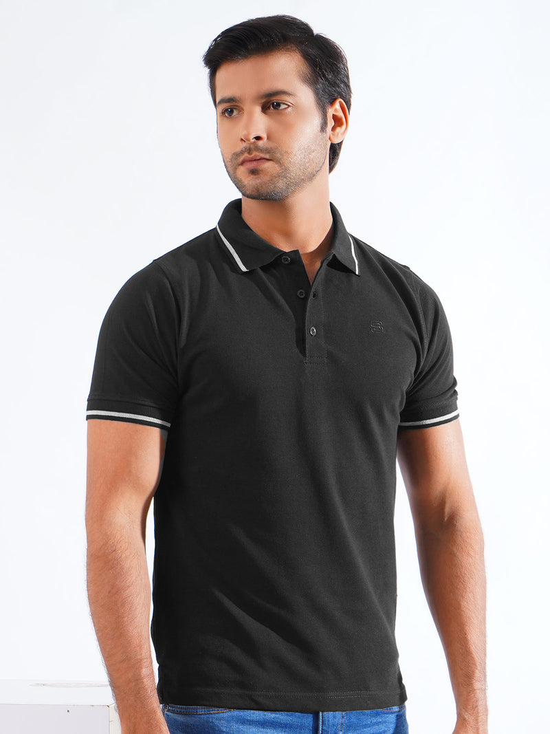 Black Classic Half Sleeves Cotton Polo T-Shirt (POLO-821)