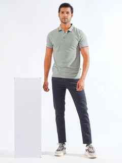 Navy Grey Classic Half Sleeves Cotton Polo T-Shirt (POLO-826)