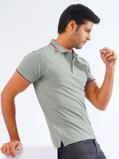 Navy Grey Classic Half Sleeves Cotton Polo T-Shirt (POLO-826)